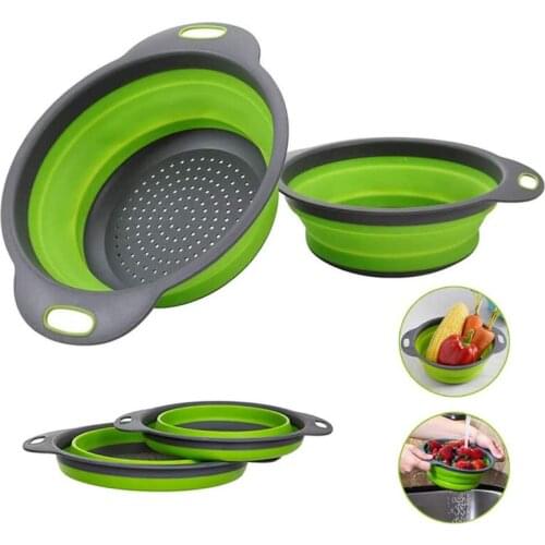 Collapsible Colanders Fruit Vegetable Washing Basket Strainer Foldable Silicone Strainer Colander With Handle Kitchen Tools