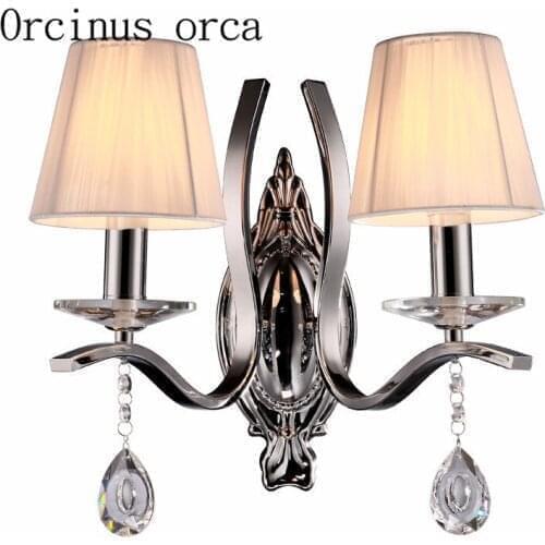 Modern simple and warm double head LED wall lamp bedroom bedside corridor living room European style crystal wall lamp