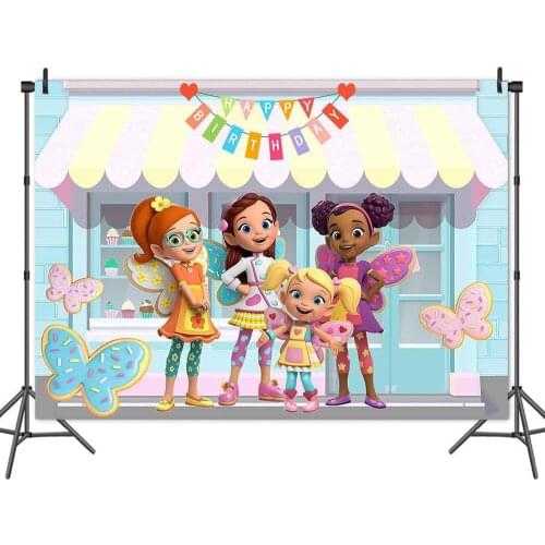 Cartoon Cafe Pretty Girls Butterfly Wings Backdrop Child Birthday Party Table Decorating Photography Background Kid Vinyl Banner
