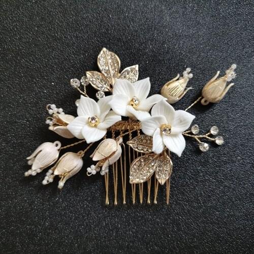 SLBRIDAL Vintage Baroque Alloy Flower Crystal Rhinestone Pearls Bridal Hair Comb Wedding Hair Accessory Bridesmaids Hair Jewelry