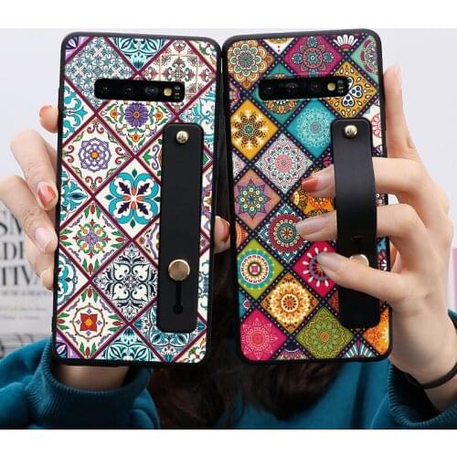 Vintage Lattice Flower Wrist Strap Case For Samsung Galaxy S21 S20 FE Note 20 Ultra 10 9 8 S10 S9 S8 Lite Plus Pro 2020 TPU Capa