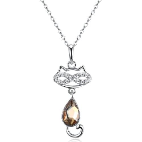 ZEMIOR 925 Sterling Silver Pendant Necklaces For Women Cute Cat With Cubic Zirconia Girl Necklace Wedding Fine Jewelry Hot Sale