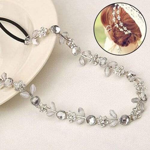 Fashion Metal Rhinestone Head Chain Jewelry Headband Women Lady Elastic Hairband Hair Band Wedding Accessories