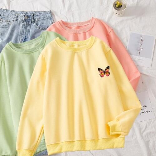 90s Aesthetic Hoodies Women Long Sleeve Tops Pullover Clothing Ladies Autumn Winter Vintage Art Butterfly Sweatshirts for Girls