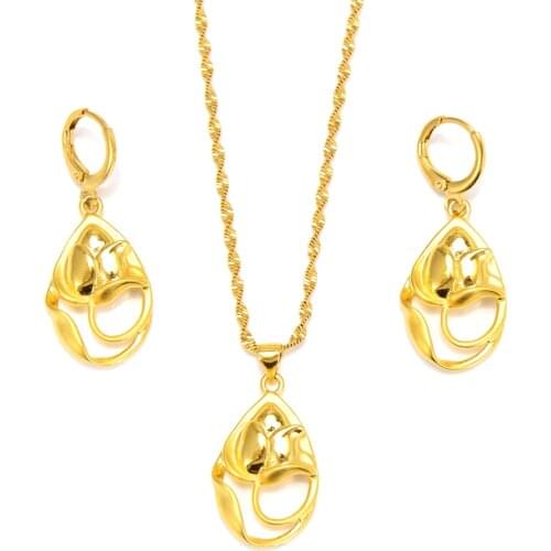 Gold Dubai indiaVintage African flower Jewelry Sets for Women Fashion Square Charms Necklace Earrings Wedding Jewelry Sets Gift