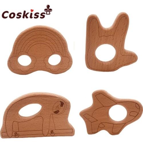 Lovely Cartoon Wood Teether 10Pc Pure Natural Animal Shaped Baby Teething Nursing Wood Teether Baby Girl DIY Pendant Toys