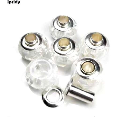 20PCS/lot 14x10mm Transparent White Color Rondelle,European Large Hole Glass Beads with Brass Pipe Core for Diy Charm Bracelet