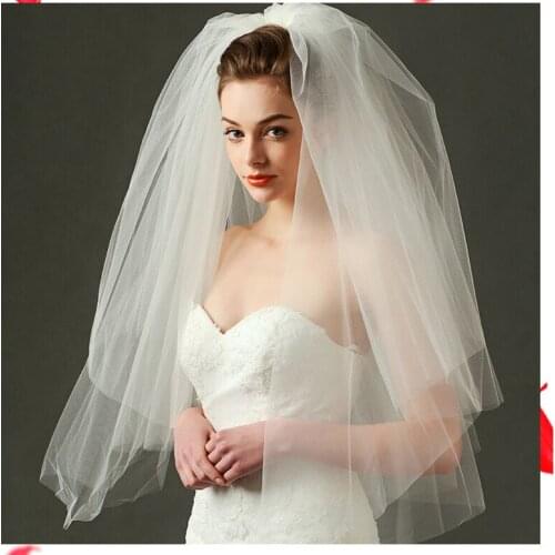 2021 Cheap Wholsale Two Layears White Ivory Wedding Veil Bridal Veil Short Tulle Veils Wedding Accessories