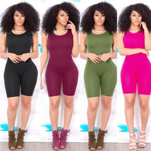 2021 Sexy Women Sports Jumpuit Summer Sleeveless Bodycon Romper Jumpsuit Playsuit Short Pants Tracksuit Gym Fitness