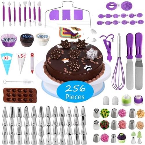 256 Pcs Plastic Cake Turntable Rotating Plastic Dough Knife Cake Decorating Cream Cakes Stand Rotary Table DIY Pan Baking Tools