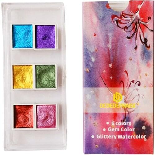 6/12 Color Glitter Water Color Set Metallic Gold Pigment Paint Artist Painting 4X7E