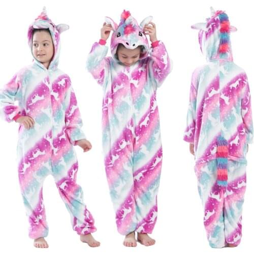 One Piece Hooded Flannel Soft Warm Kigurumi Pajamas Childrens Sleepwear onsie pajama Unicorn Costume Animals Pajamas Kugurumi