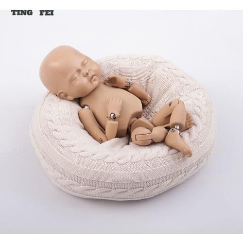 Newborn Baby Posing Mini White Knitting Sofa Arm Chair Pillows Infants Photography Props Poser Photo Accessories