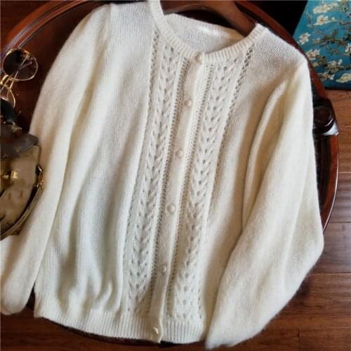 Elfbop Latest 2020 Ladies Mohair Wool Blend Knitted Sweater Top - Women/Female Knitting Cardigan Jumper