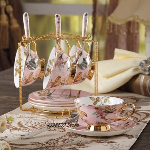 European retro bone china coffee set English afternoon tea set ceramic teapot / sugar bowl / milk pot / coffee cup mug dish set