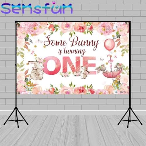 Baby Shower Backdrop Some Bunny is Turning One Photography Background Pink Flowers Balloons One Birthday Party Banner Photobooth