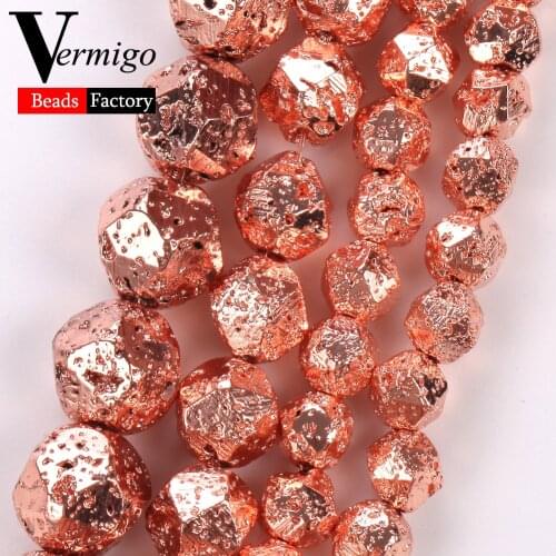 6/8/10mm Faceted Rose Gold Hematite Lava Round Beads Natural Stone Beads for Jewelry Making Supplies Diy Bracelets Necklace 15"