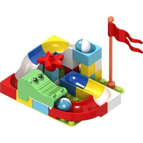 Big Size Toys For Children Crocodile Flag Marble Ball Run Slide 32Pcs Building Block Toy for Children Base Plate Big Bricks City