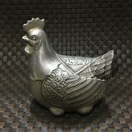 Collectible Decorate Old Handwork Miao Silver Carved Hen Lay Eggs Statue