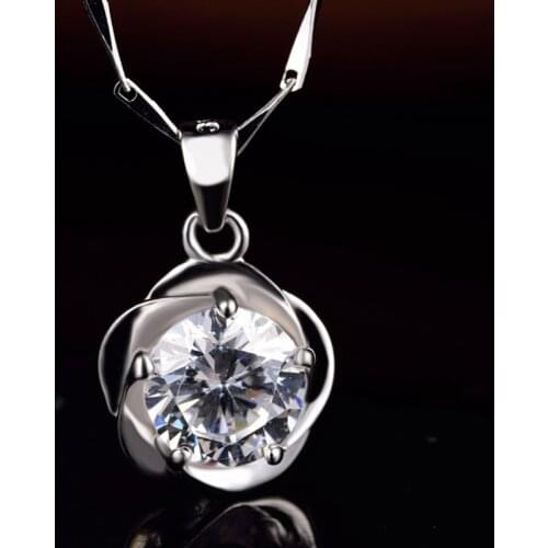 LIAMTING New Arrival 925 Sterling Silver Flower CZ Pendant Necklaces For Women Classical Silver Cubic Zircon Charm Chains VA005