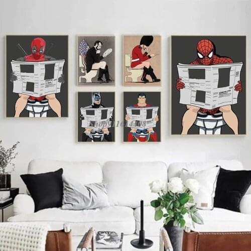 Marvel Movie Canvas Painting Funny Spiderman Avengers Poster and Prints Wall Art Picture Spiderman Read Magazine Room Home Decor