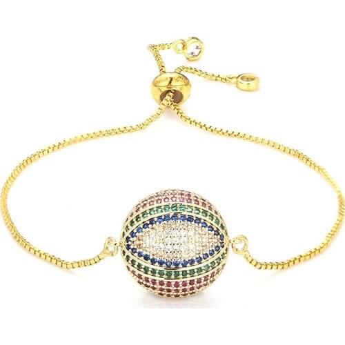 Fashion womens rainbow bracelets jewelry gold cz colorful zircon eye bracelet bangle adjustable chain bracelet for women
