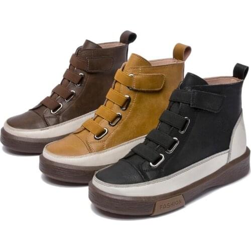 Fashion Women Spring Shoes Flat Genuine Leather 2021 New Color Matching Front Tie Ladies Single Boots Trend Girl Student Shoes