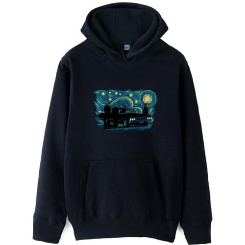The starry night supernatural vincent van gogh Dean Sam Winchester Castiel boys man male autumn winter fleece hoodies
