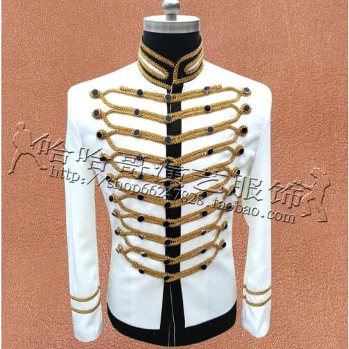 Black White Men Suits Designs Masculino Homme Terno Stage Singers Men Blazer Jacket Star Style Dress Punk Stand Collar England