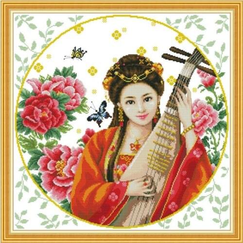 Women Playing Pipa cross stitch kit aida 14ct 11ct count print canvas cross stitches needlework embroidery DIY handmade