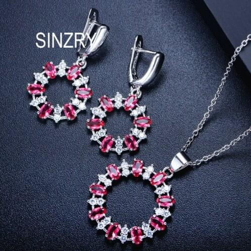 SINZRY Korean CZ jewelry set hollow circle zircon pendant necklace earring set women fashion costume jewelry accessory