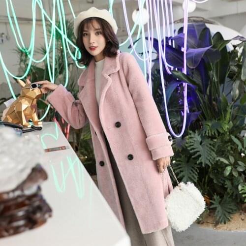 Real 2020 New Womens Fur Winter Autumn Sheep Shearing 200% Wool Jacket Long Coat Women Manteau Femme 2902 KJ4868