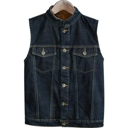 2021 Autumn and Winter New Mens Fleece Warm Denim Vest Fashion Casual Dark Blue Thicken Jeans Coat Male Brand Clothing