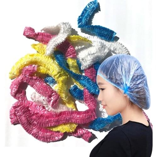 50Pcs Disposable Shower Cap Plastic Waterproof Transparent Color Shower Hat Hotel For Travel Home One Time Bathroom Products