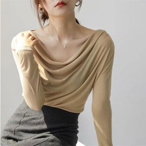 Solid Cotton Comfortable Casual Shirt Women Loose Full Sleeve Knitted T-shirt Bottoming Plus Size Tops L-7XL Black Purple Khaki