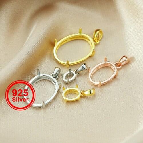 Multiple Sizes Solid 925 Sterling Silver Oval Cabochon Bezel Prong Settings DIY Gemstone Pendant Rose Gold Plated 1421105