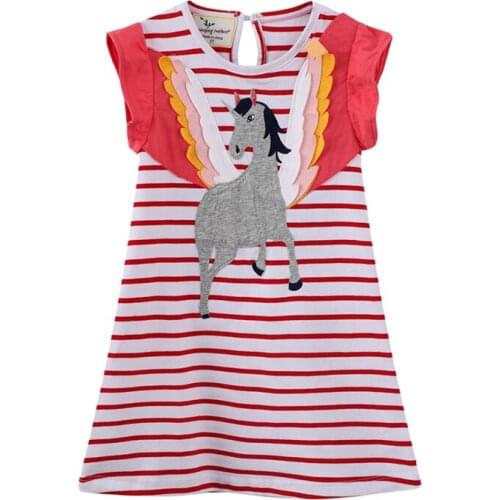 Unicorn Wings Sleeve Girls Dresses Cartoon Cotton Summer Stripes Dress Sleeveless Skirt Clothes Fashion Gifts For Children