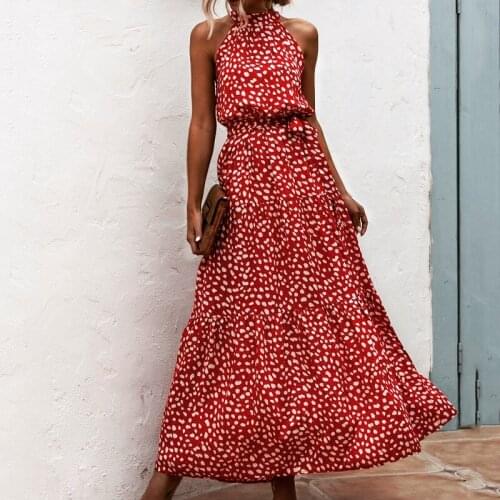 Summer Elegant beach Women Dress 2020 long Print Flowers Polka-dot strap Ladies Halter boho Dress Vintage party ladies Dress