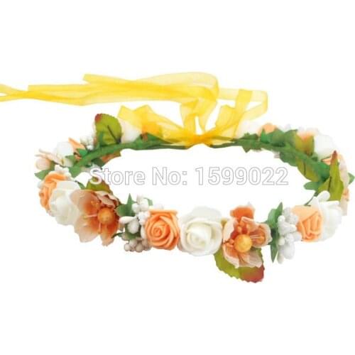 Orange Flower Headband Cherry Blossom Foam Rose Floral Hair Crown Ladies Headwear Harvest Wedding Decoration Halloween Headpiece