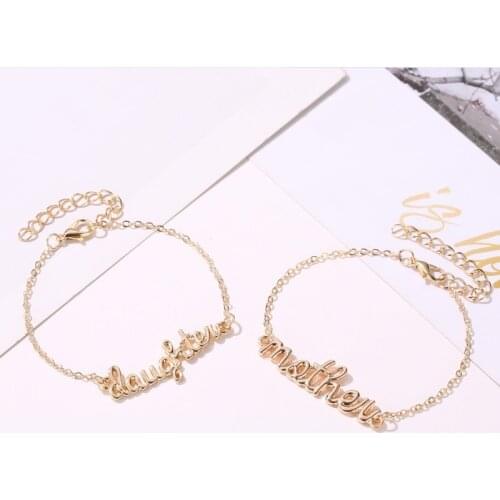 Simple Design Mother Daughter Letter Bracelet Charming Womens Party Gold Color Bracelet Fashion Mothers Day Jewelry Gift