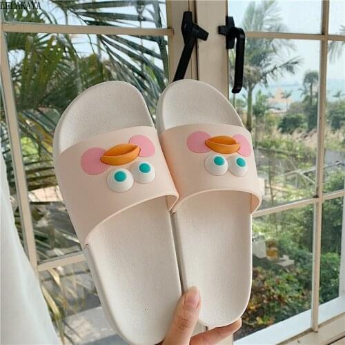 Summer Casual Flat Shoes Harajuku Cute Duck Cartoon Women Slippers Outside Indoor Rubber Flip Flop Non-slip Beaches Home Sandals
