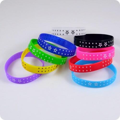 New Design 10x Five pointed star Pentagram Silicone Bracelet Mix Colors wristband Fashion jewelry Children Girls Party Gift