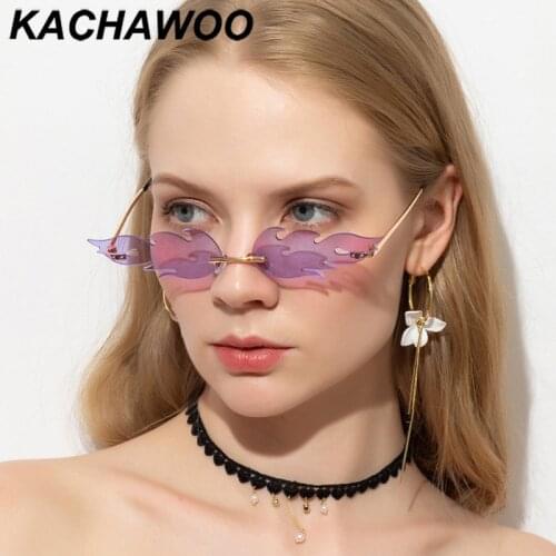 Kachawoo women vintage sunglasses rimless black green mirror men flame sun glasses metal gold hot sale accessories summer