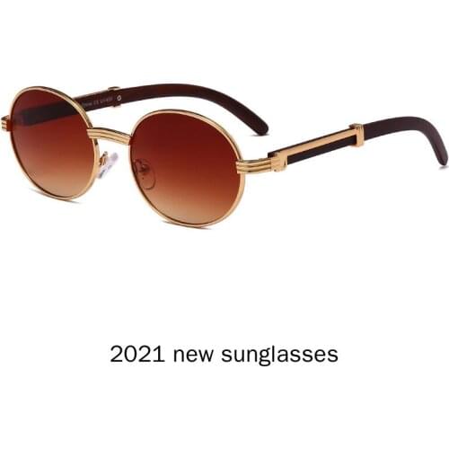 Retro Alloy Sunglasses Women Round Sunglasses Women Vintage Oval Sun Glasses for Men Luxury Designer Wood Grain Sunglasses NX