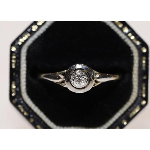 Antique Original Victorian 18k Gold Natural Diamond Decorated Pretty Solitaire Ring