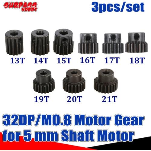 SURPASS HOBBY 3PCS 5mm Metal Pinion 32DP Motor Gear Set 13T 14T 15T 16T 17T 18T 19T 20T 21T for 1/8 1/10 RC Car Monster Truck