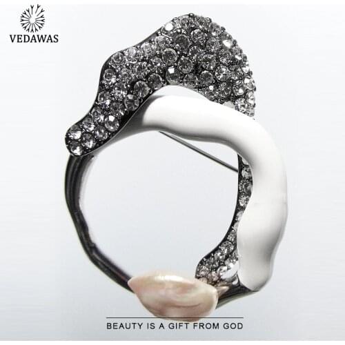 Vedawas ZA Brooch Fashion Geometric Irregular Shape Big Brooches Pins For Women Fashion Rhinestone Simulated Pearl Brooch Gift