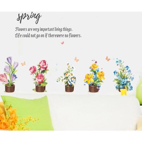 Spring garden plant bonsai flower butterfly wall sticker home decor living room kitchen wall decals diy mural art decoration