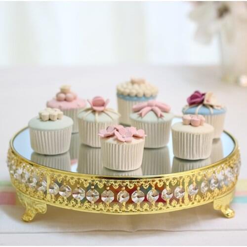 High Quality DIA 31cm/12Inch Round Shape Silver Metal Clear Acrylic Crystal Strand Mirror Birthday Cake Stand Wedding Decoration