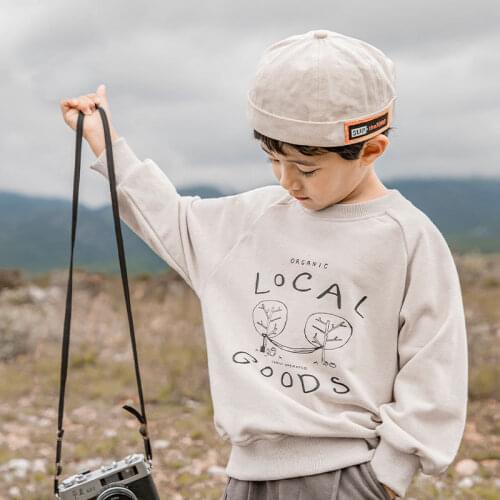 Japanese and Korean childrens Sweater Top Boys autumn new item casual fashion round neck letter thick clothing 1-14 years old